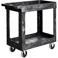 Amazon Basics - Carrito multiusos de 2 niveles de estilo bandeja alta- plástico- 227 kilogramos de capacidad- negro